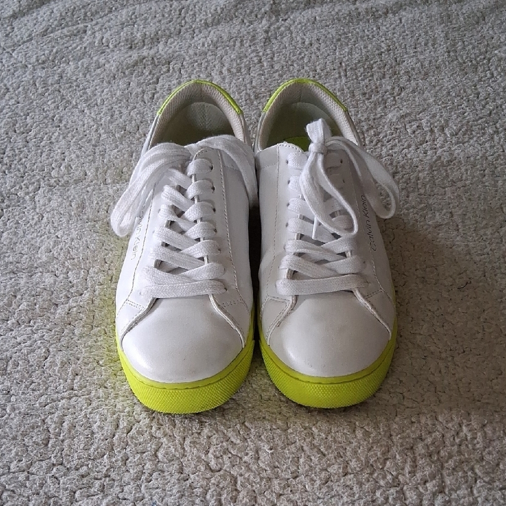 Calvin Klein White and Neon Green Sneakers - Picture 1 of 7